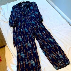 Fashion Nova Navy and Brown Patterned Jumpsuit